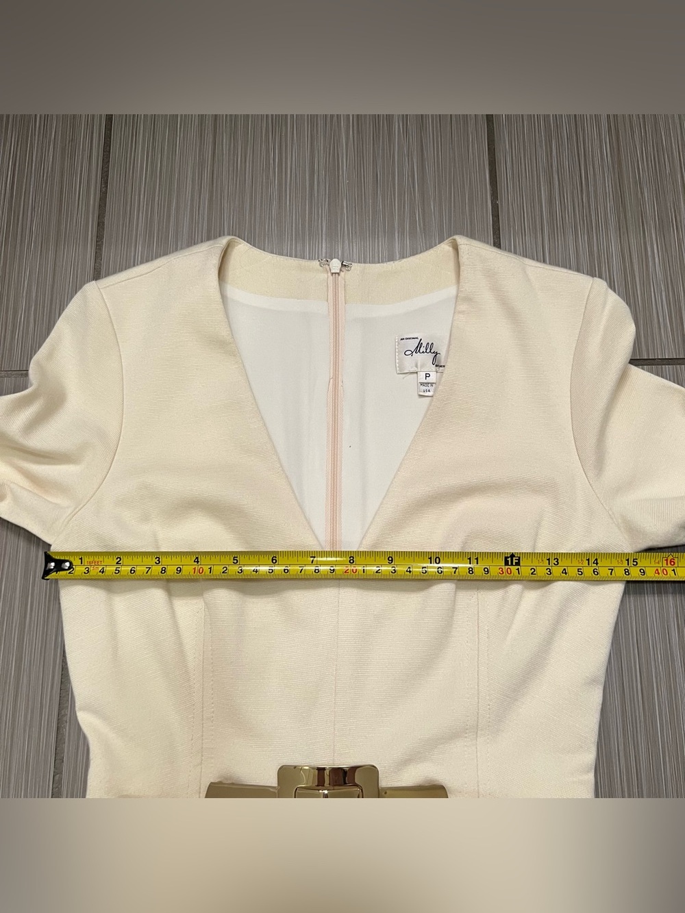 Milly Cream Ivory Dress with Gold belt XS Classic long sleeve - Picture 9 of 12